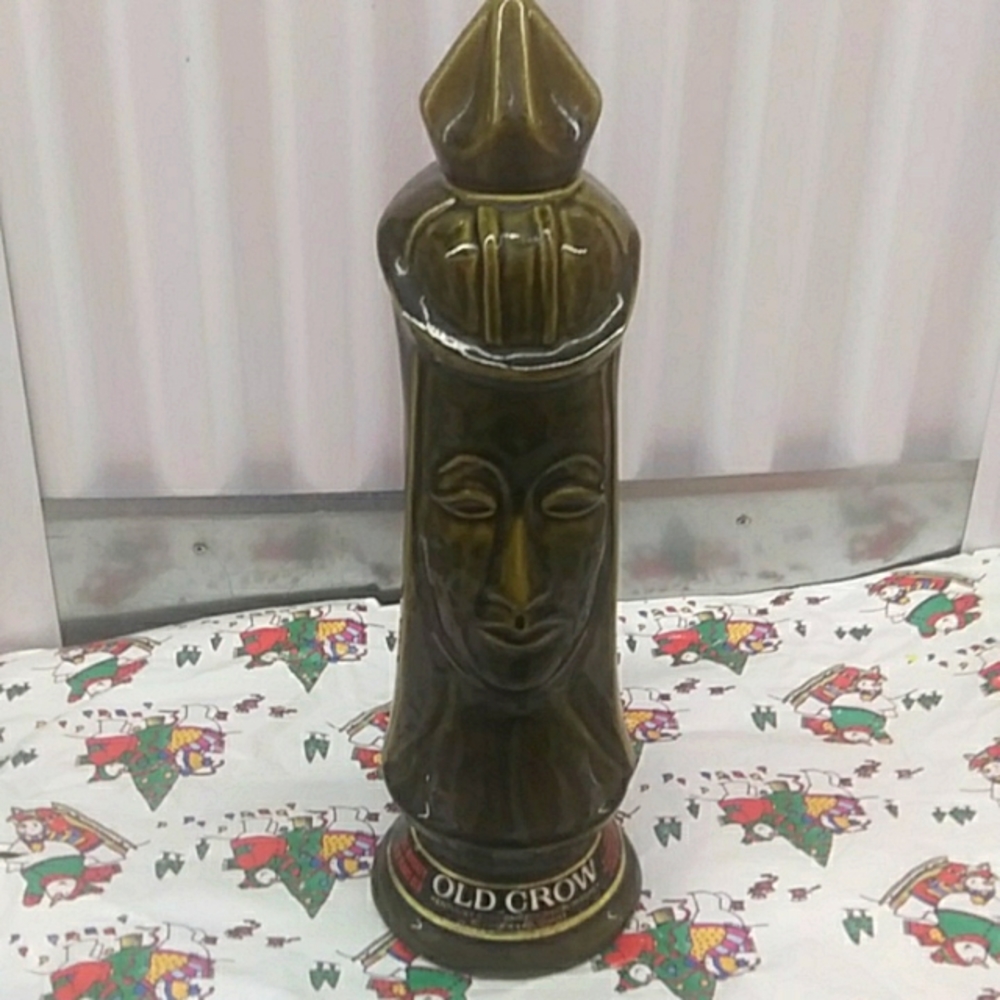 Vintage Old Crow Green Chest Piece Decanter/ With Stopper